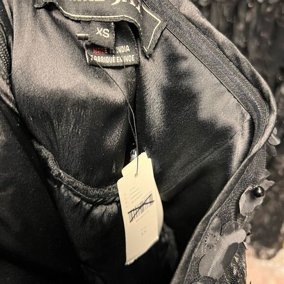 Anthropologie Payal Jain Strapless 3D Floral Beaded Lace Maxi Dress in Black - Picture 7 of 7